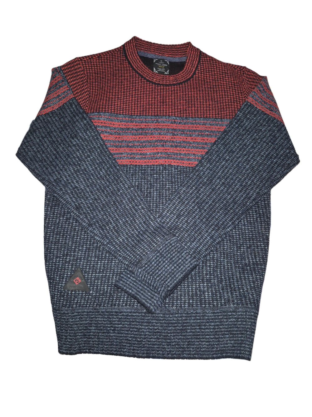 Point Zero Men's Red And Navy Colorblock Crewneck Knit Sweater Size S